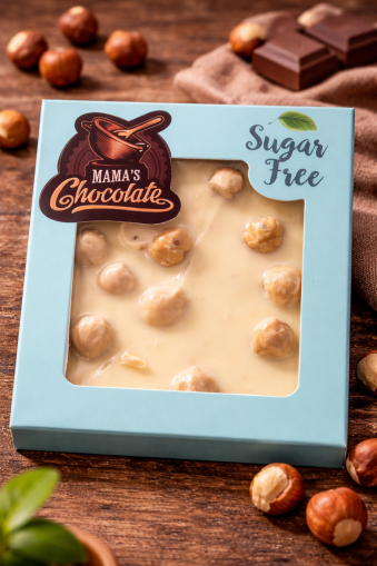 БЕЛГИЙСКИ БЯЛ ШОКОЛАД С ЛЕШНИК БЕЗ ЗАХАР 