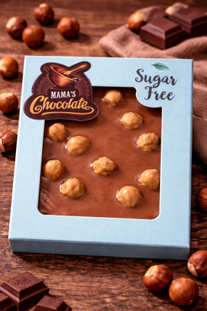 БЕЛГИЙСКИ МЛЕЧНО БЯЛО ШОКОЛАД С ЛЕШНИК БЕЗ ЗАХАР 